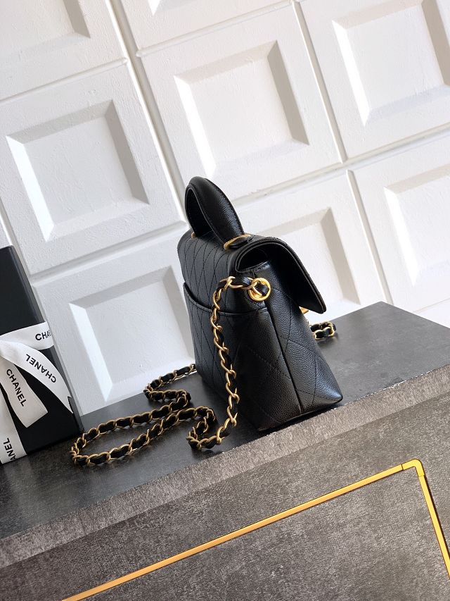 CC original grained calfskin medium flap bag AS5987 black