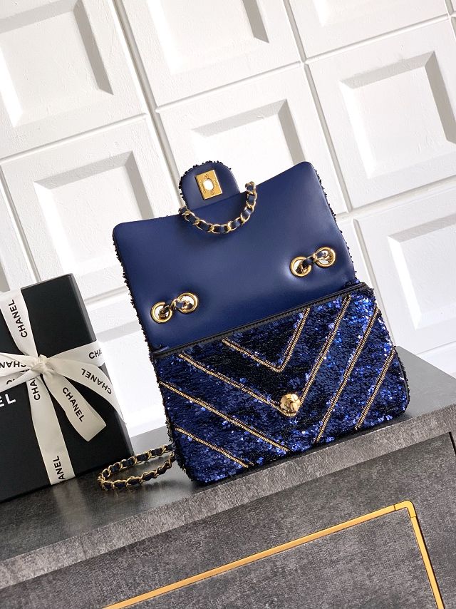 CC original sequins mini flap bag AS4561 blue