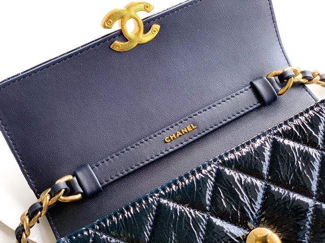 CC original shiny calfskin clutch with chain AS5618 dark blue