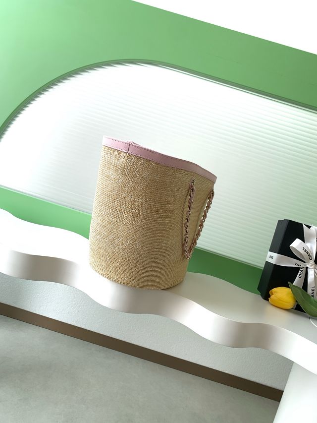 CC original straw large tote bag AS5952 beige&pink