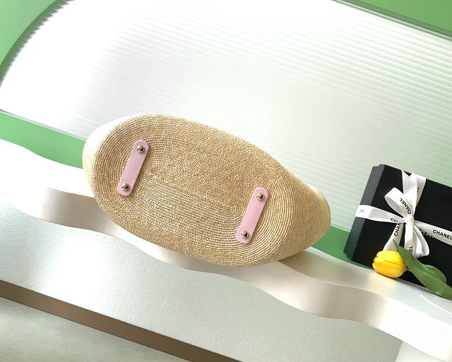 CC original straw large tote bag AS5952 beige&pink