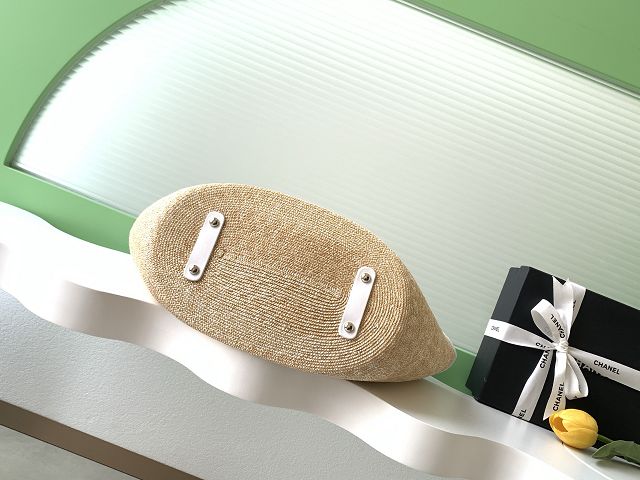 CC original straw large tote bag AS5952 beige&white