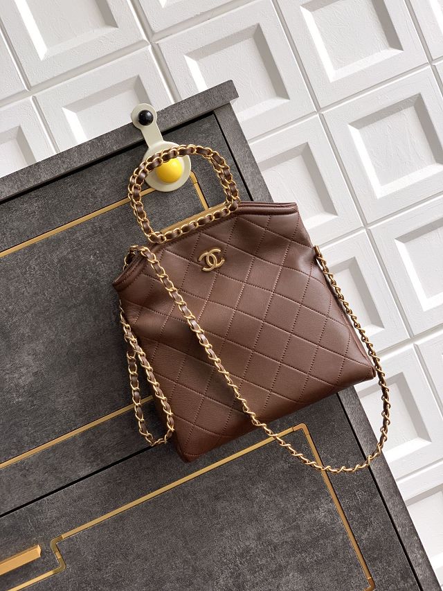 CC original calfskin small handbag AS5895 dark brown