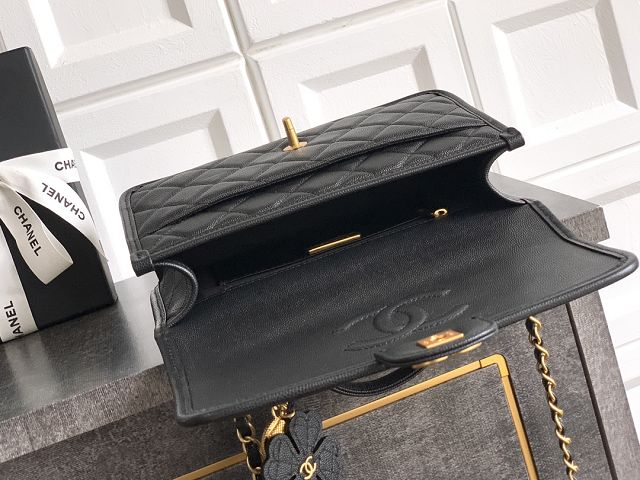 CC original grained calfskin medium flap bag AS3653 black