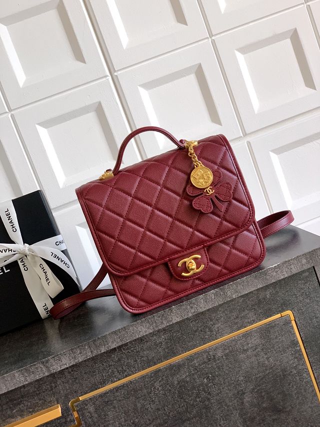 CC original grained calfskin small backpack AS5715 bordeaux
