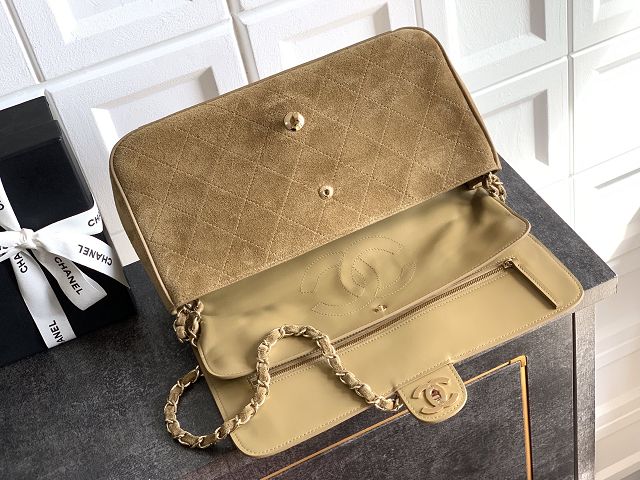 CC original suede calfskin maxi flap bag AS6281 dark beige