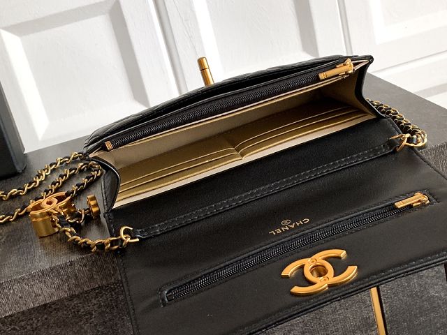 CC original lambskin wallet on chain AP3938 black
