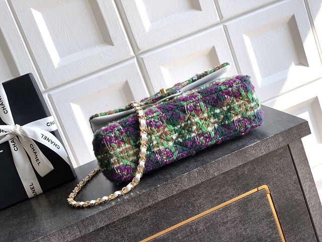 CC original tweed medium flap bag A01112 green