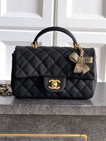 CC original grained calfskin top handle flap bag AS1790 black