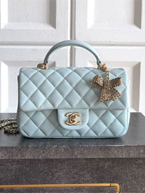 CC original lambskin top handle flap bag AS1790 blue