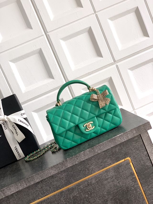 CC original lambskin top handle flap bag AS1790 green
