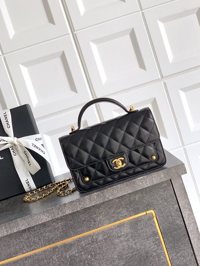 CC original calfskin clutch with chain AP4182 black