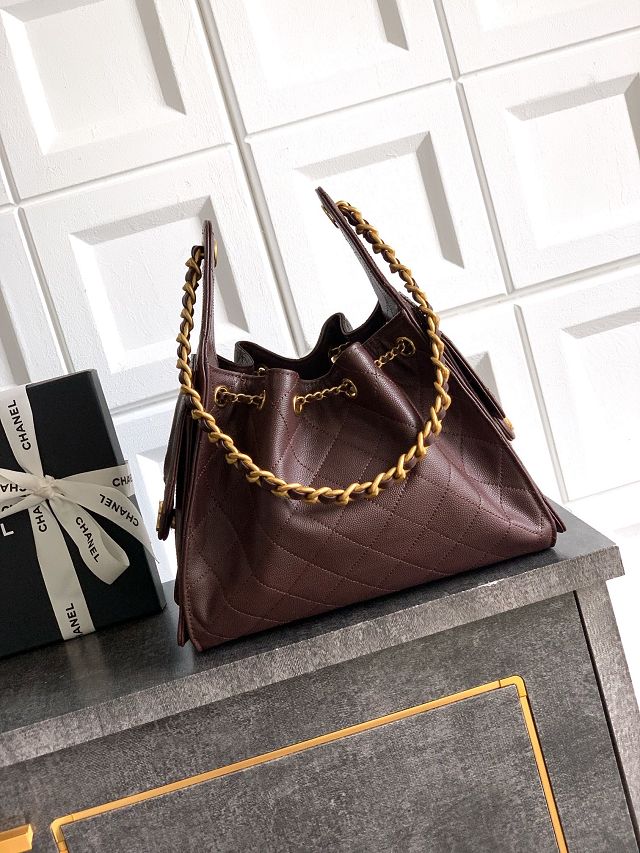 CC original grained calfskin 25 small handbag AS5293 dark brown