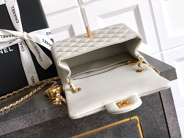 CC original lambskin mini flap bag AS5758 light grey