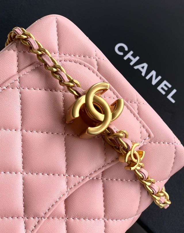 CC original lambskin mini flap bag AS5758 pink 