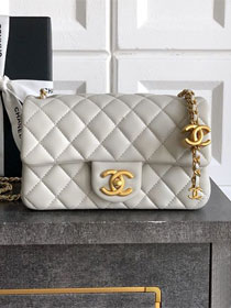 CC original lambskin small flap bag AS5759 light grey