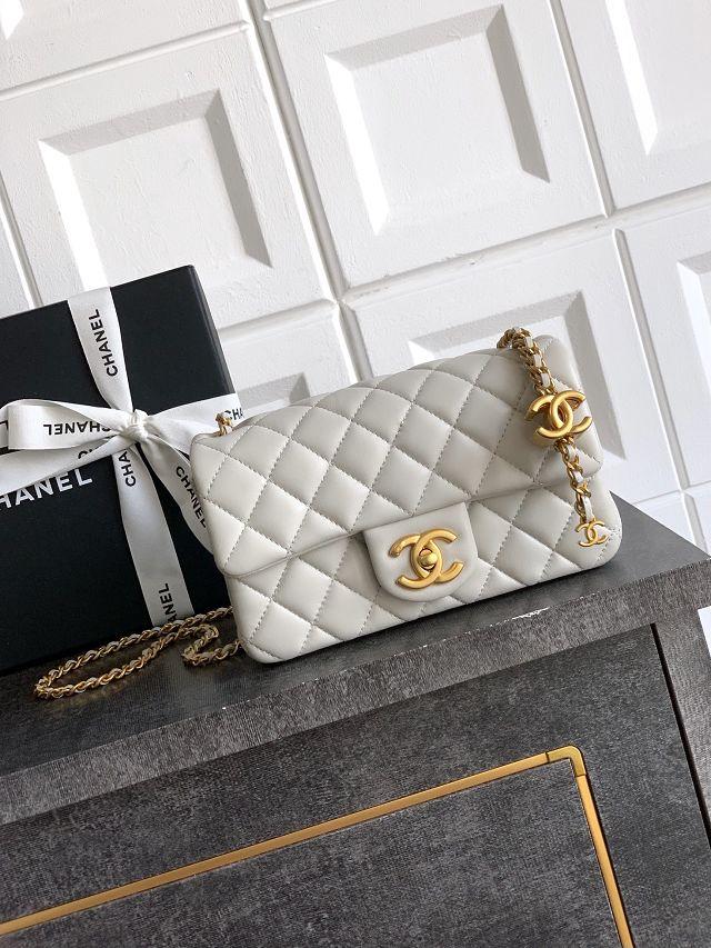 CC original lambskin small flap bag AS5759 light grey