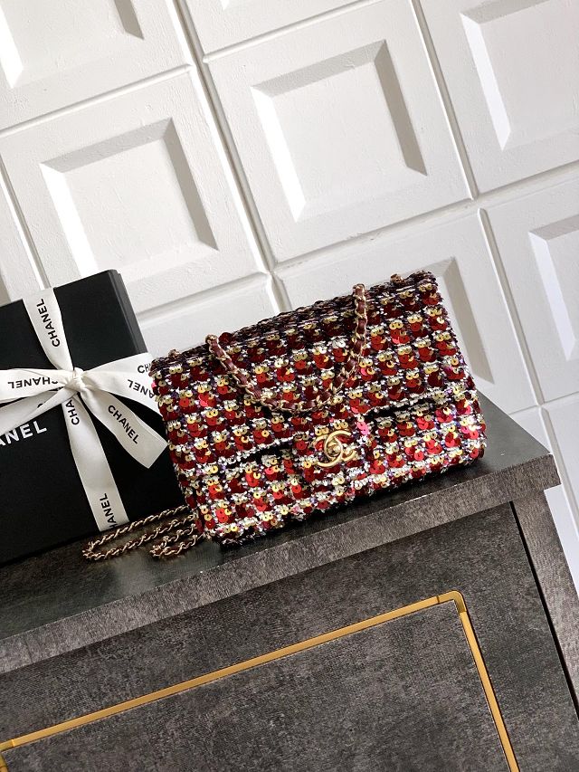 CC original sequins mini flap bag AS6171 black&bordeaux