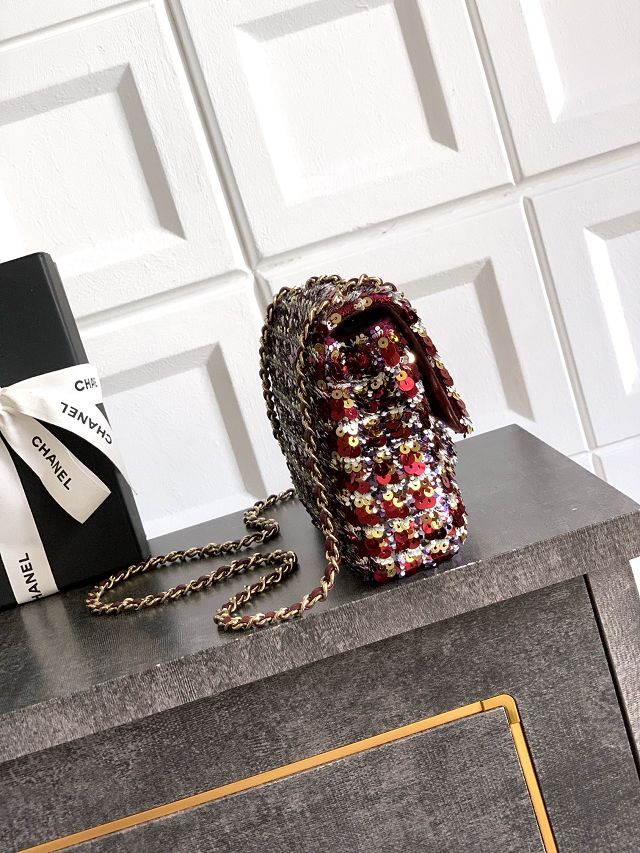 CC original sequins mini flap bag AS6171 black&bordeaux
