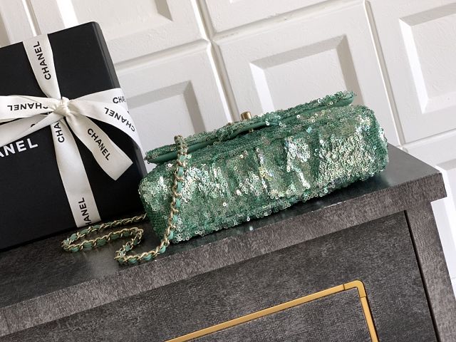 CC original sequins mini flap bag AS6171 green