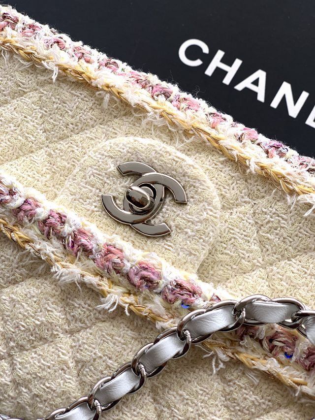 CC original tweed medium flap bag A01112 white&pink