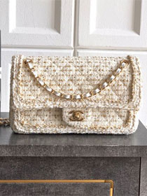 CC original tweed medium flap bag A01112 white