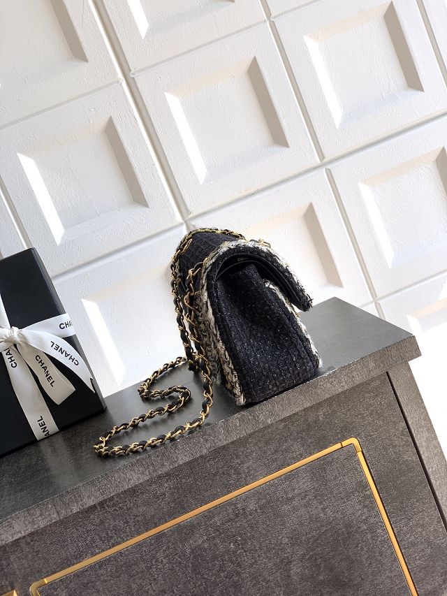 CC original tweed small flap bag A01113 black