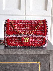 CC original tweed small flap bag A01113 red