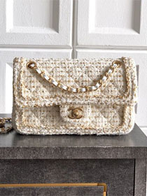 CC original tweed small flap bag A01113 white