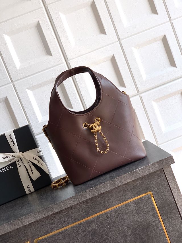 CC original calfskin small tote bag AS6132 dark brown