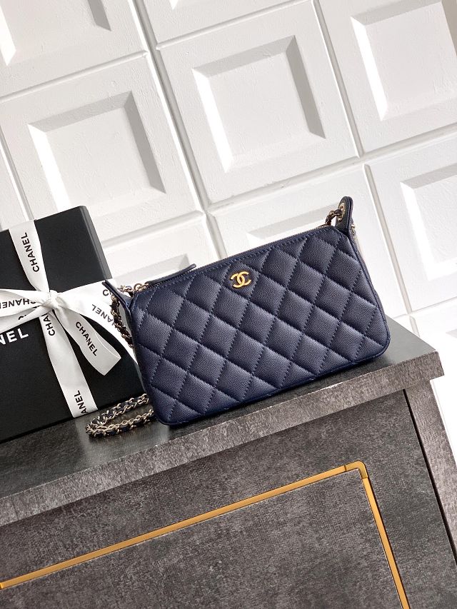 CC original grained calfskin clutch with chain AP4704 dark blue
