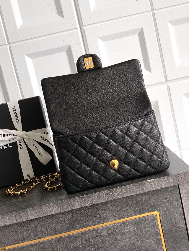 CC original grained calfskin top handle flap bag AS5702 black