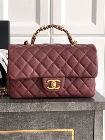 CC original grained calfskin top handle flap bag AS5702 bordeaux