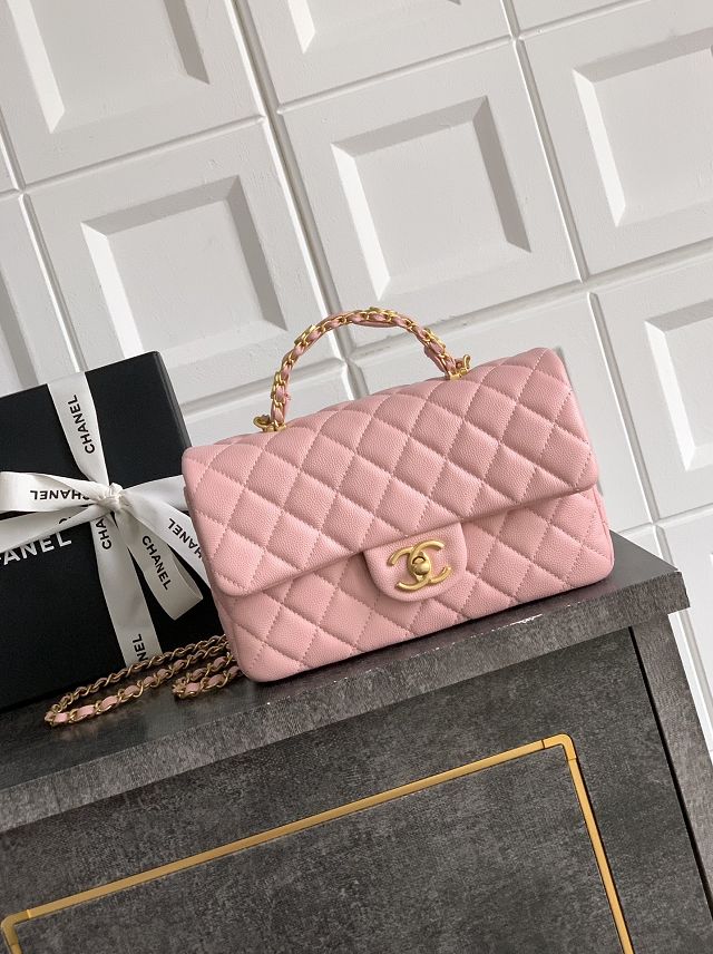 CC original grained calfskin top handle flap bag AS5702 pink