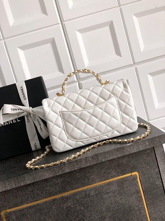CC original grained calfskin top handle flap bag AS5702 white