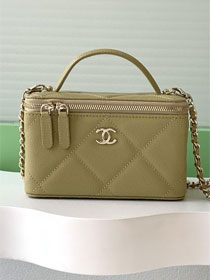CC original grained calfskin vanity with chain AP4936 khaki green