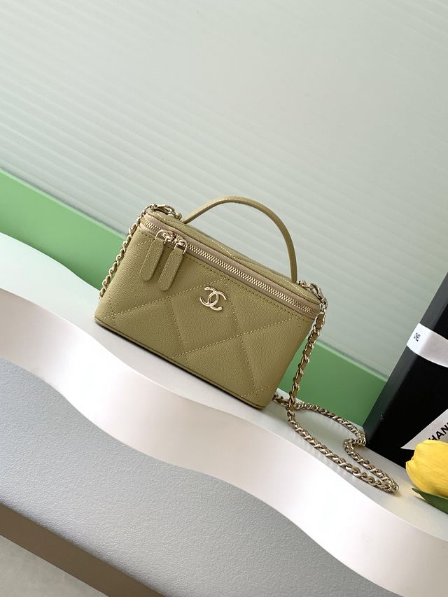 CC original grained calfskin vanity with chain AP4936 khaki green