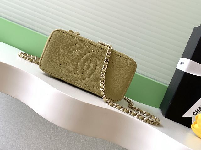 CC original grained calfskin vanity with chain AP4936 khaki green