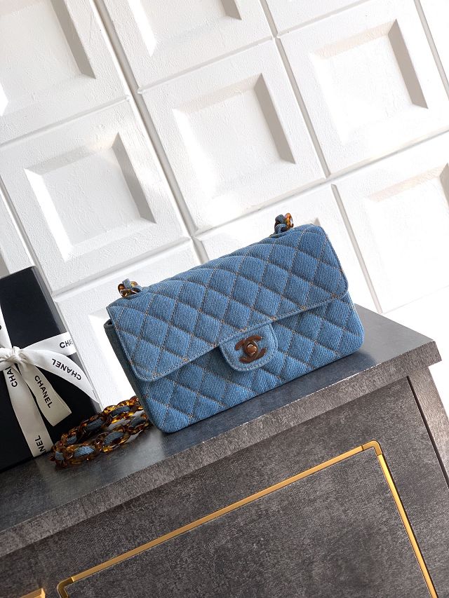 CC original denim small flap bag A01113 blue