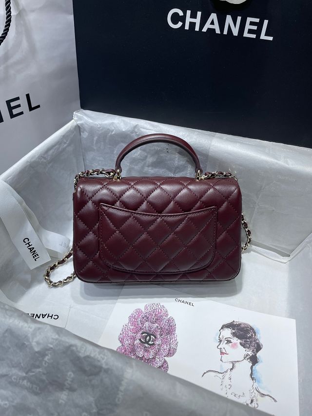 CC original lambskin top handle flap bag AS2431 bordeaux