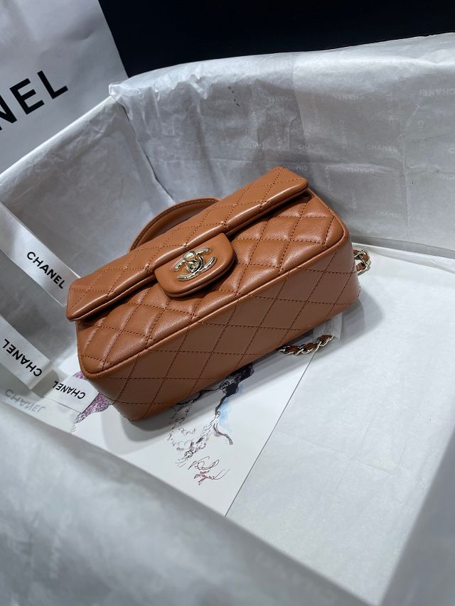 CC original lambskin top handle flap bag AS2431 caramel