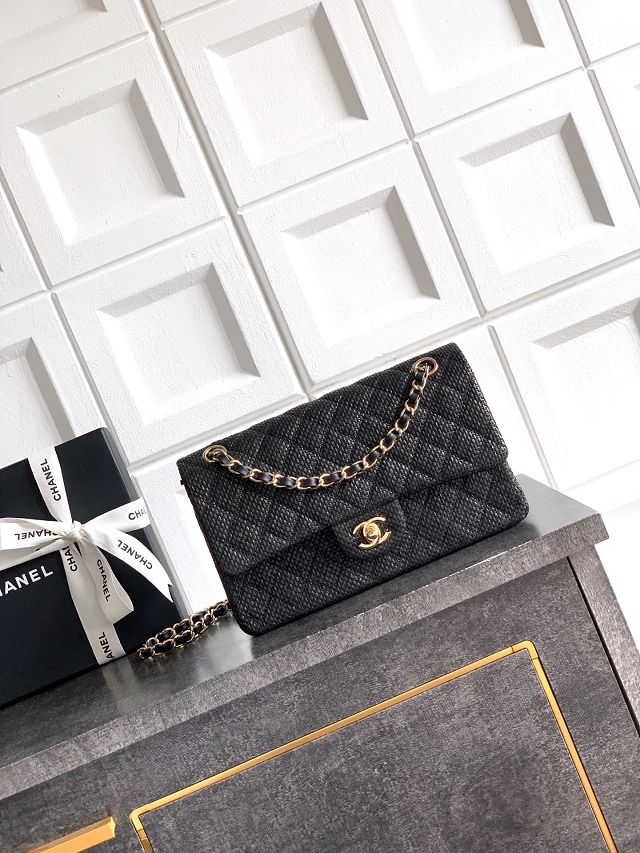 CC original straw medium flap bag A01112 black