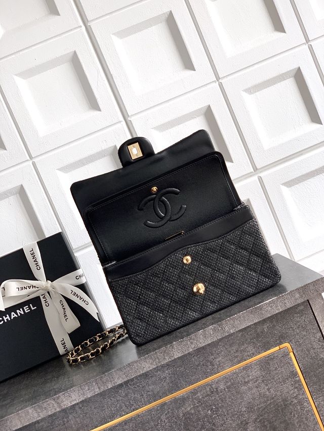 CC original straw medium flap bag A01112 black