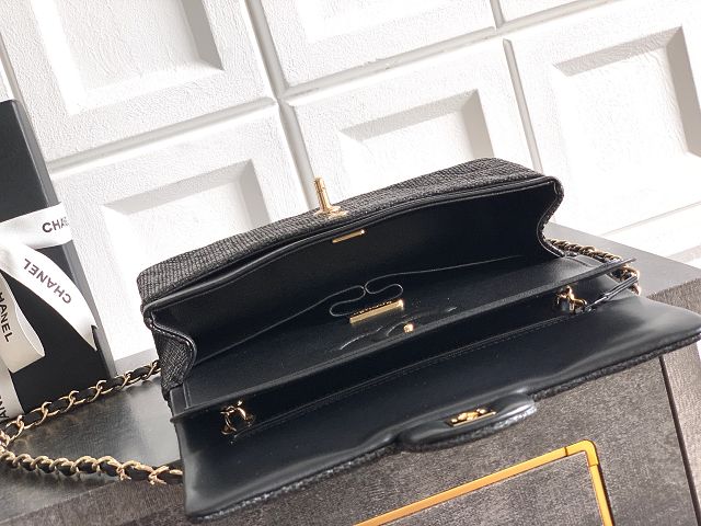 CC original straw medium flap bag A01112 black