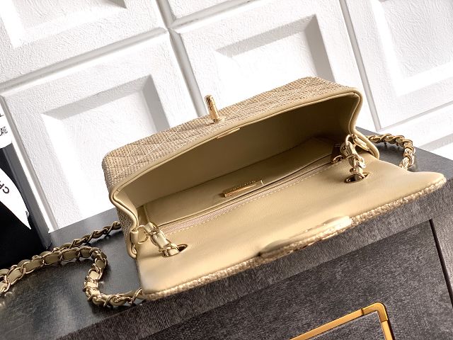 CC original straw mini flap bag A69900 apricot