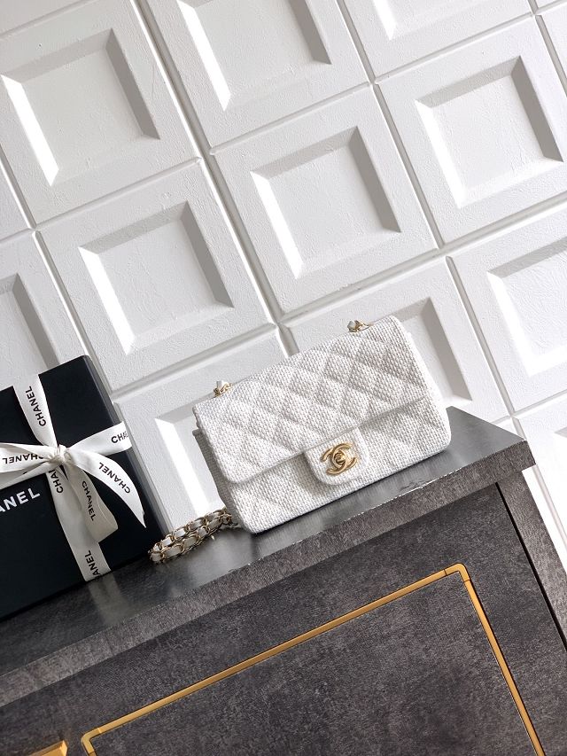 CC original straw mini flap bag A69900 white