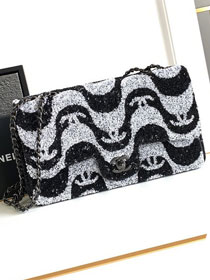 CC original sequins medium flap bag AS2407 black&white