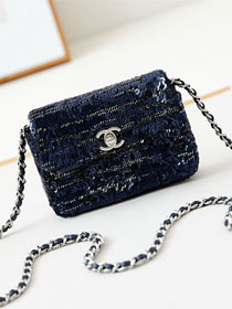 CC original sequins mini flap bag AS3268 navy blue