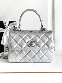 CC original lambskin mini top handle flap bag AS4654 silver