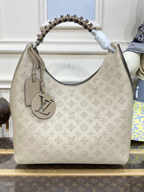 Louis vuitton original mahina leather carmel hobo bag M53188 grey